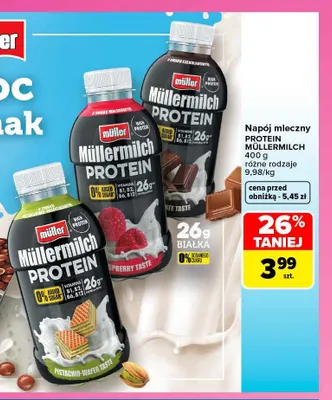 Napój mleczny Protein Müllermilch o smaku pistacjowo-wafelkowym Müller promocja w Carrefour