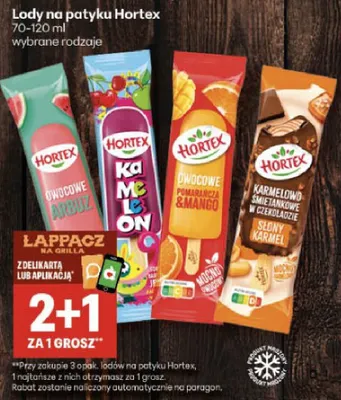 Lody na patyku Hortex promocja w Delikatesy Centrum