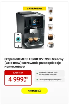 Ekspres do kawy Siemens EQ700 Srebrny Cold Brew promocja w Media Expert
