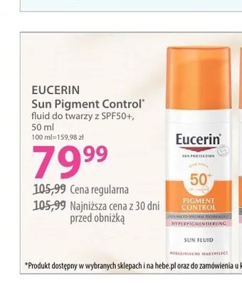 Fluid do twarzy z SPF50+ Sun Pigment Control Eucerin promocja w Hebe