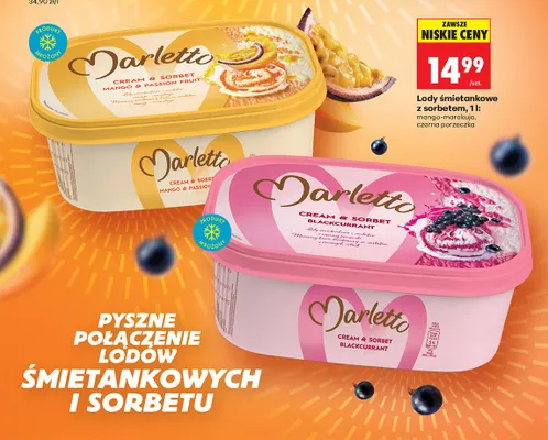 Lody śmietankowe z sorbetem czarna porzeczka, 1 l promocja w Biedronka