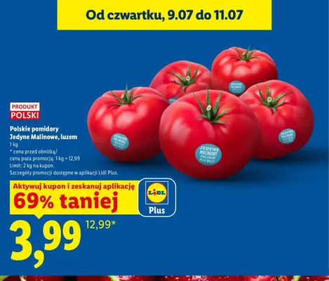 Pomidory Jedyne Malinowe polskie luzem promocja w Lidl
