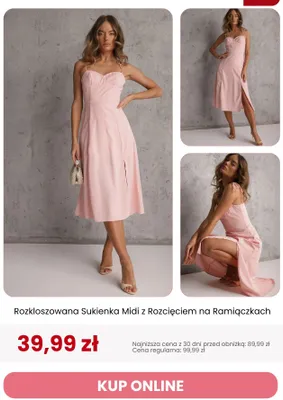 Sukienka midi rozkloszowana z rozcięciem na ramiączkach Renee promocja w Renee