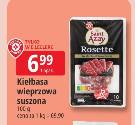Kiełbasa wieprzowa suszona Saint Azay Rosette promocja w Leclerc