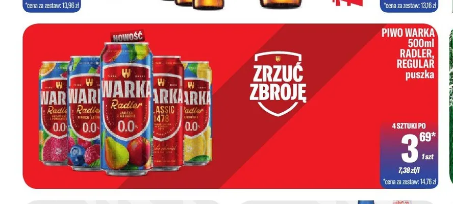 Piwo bezalkoholowe Warka Radler 0,0% promocja w Tomi Markt