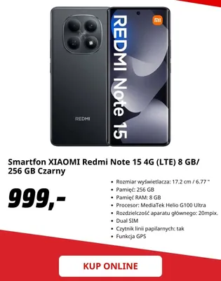 Smartfon Xiaomi Redmi Note 15 4 g promocja w Media Markt