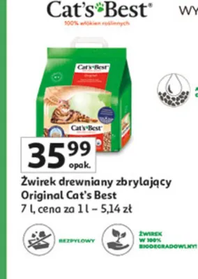 Żwirek drewniany zbrylający Originel promocja w Auchan