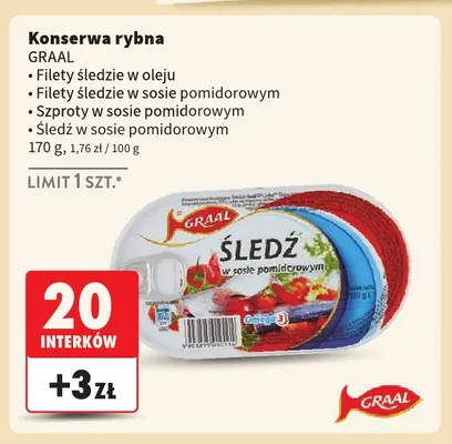 Konserwa rybna filety śledzie w sosie pomidorowym Graal promocja w Intermarche