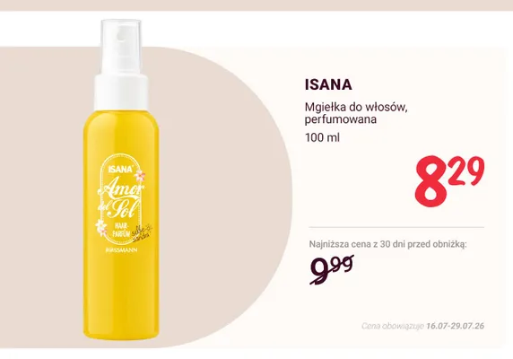 Mgiełka do włosów perfumowana Isana promocja w Rossmann