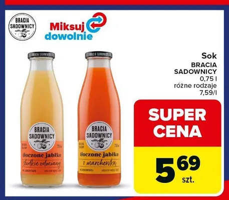 Sok tłoczone jabłko słodkie odmiany Bracia Sadownicy promocja w Carrefour