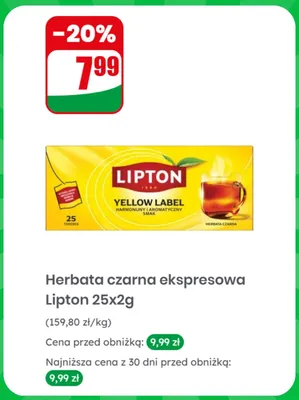 Herbata czarna ekspresowa Lipton Yellow Label 25x2 g promocja w Dino