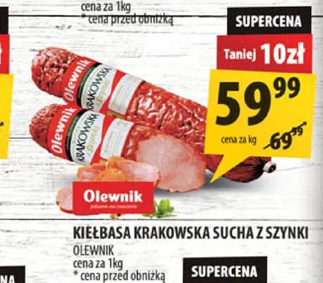 Kiełbasa krakowska sucha z szynki Olewnik promocja w Arhelan