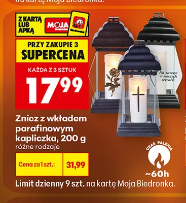 Znicz z wkładem parafinowym kapliczka 200 g promocja w Biedronka