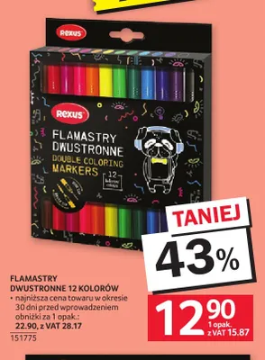 Flamastry dwustronne 12 kolorów Rexus promocja w Selgros