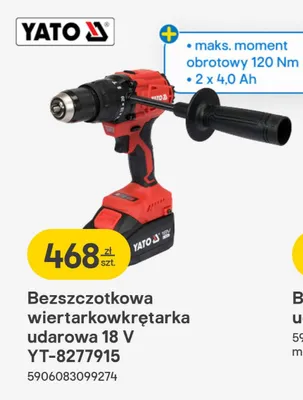 Bezszczotkowa wiertarkowkrętarka udarowa 18 V YT-8277915 YATO promocja w Castorama