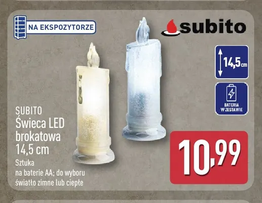 Świeca LED brokatowa Subito 14,5 cm promocja w Aldi
