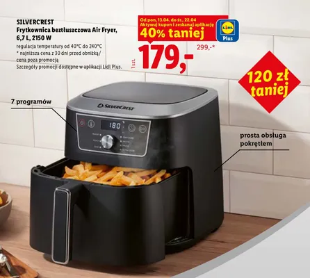 Frytkownica beztłuszczowa Air Fryer, 6.7l, 2150W promocja w Lidl