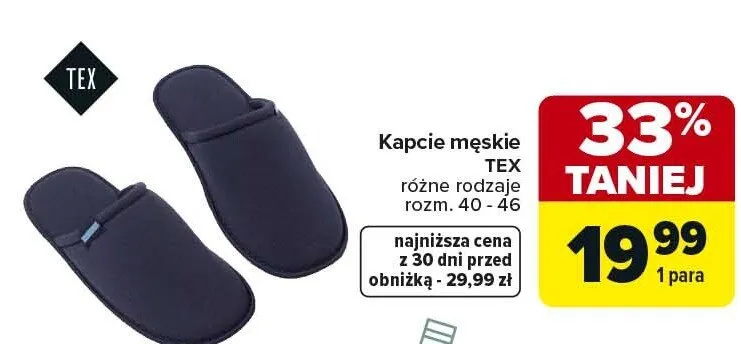 Kapcie męskie różne rodzaje rozm. 40-46 promocja w Carrefour