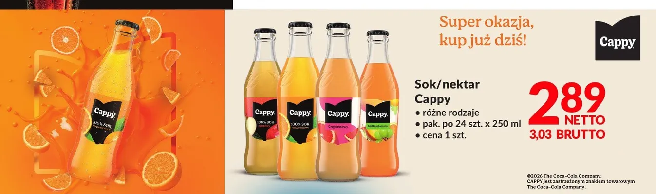 Sok pomarańczowy 100% Cappy promocja w Makro