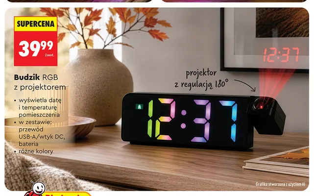 Budzik RGB z projektorem promocja w Biedronka