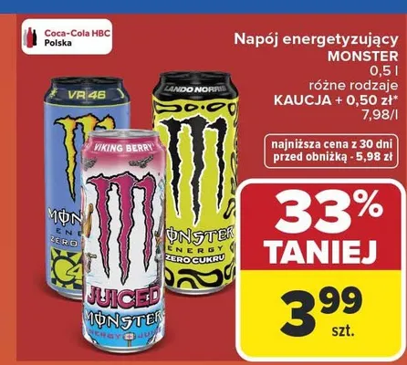 Napój energetyzujący Monster promocja w Carrefour Market