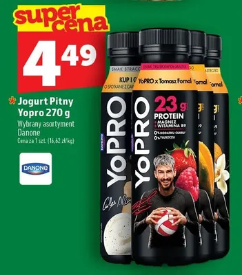 Jogurt pitny Yopro o smaku truskawkowo-malinowym Danone promocja w TOPAZ