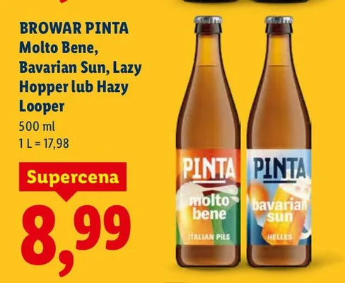 Piwo Pinta Molto Bene, Bavarian Sun, Lazy Hopper lub Hazy Looper promocja w Lidl