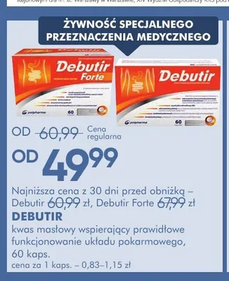 Kwas masłowy wspierający prawidłowe funkcjonowanie układu pokarmowego DEBUTIR promocja w Super-Pharm