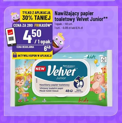 Nawilżający papier toaletowy Velvet Junior promocja w POLOmarket