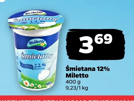 Śmietana Miletto 12% promocja w Netto