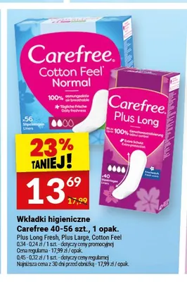 Wkładki higieniczne Carefree Plus Long Fresh promocja w Twój Market