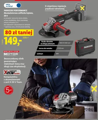 Akumulatorowa szlifierka kątowa PARKSIDE PERFORMANCE 20V promocja w Lidl