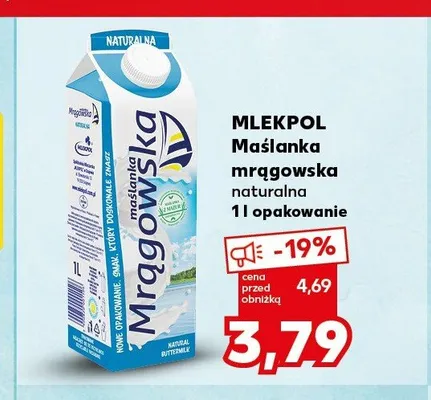 Maślanka mrągowska naturalna MLEKPOL promocja w Kaufland