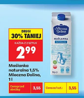 Maślanka naturalna Mleczna Dolina 1,5% promocja w Biedronka
