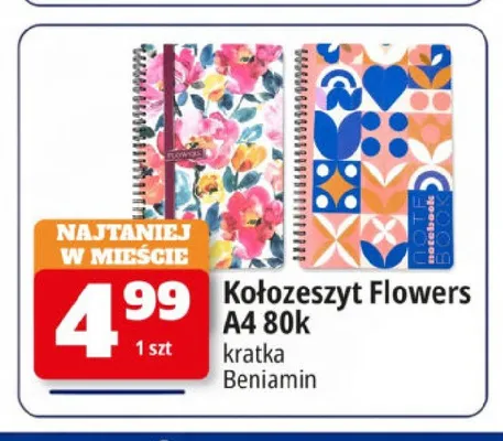 Kołozeszyt Flowers A4 Beniamin 80 kartek kratka promocja w Leclerc