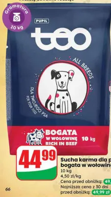 Sucha karma dla psa bogata w wołowinę  promocja w Dino