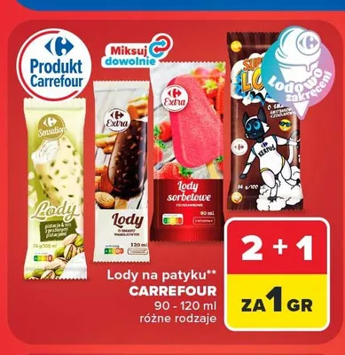 Lody na patyku Carrefour Extra o smaku waniliowym promocja w Carrefour