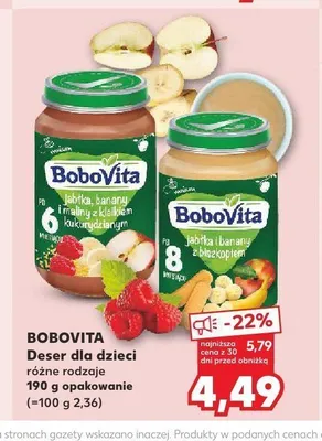 Deser dla dzieci BoboVita jabłka i banany z biszkoptem promocja w Kaufland