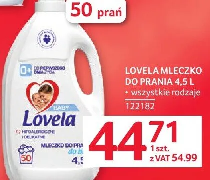 Mleczko do prania Lovela 4,5 l promocja w Selgros