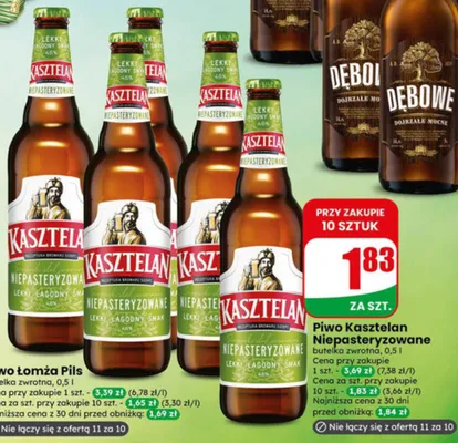 Piwo Kasztelan Niepasteryzowane butelka zwrotna promocja w Dino