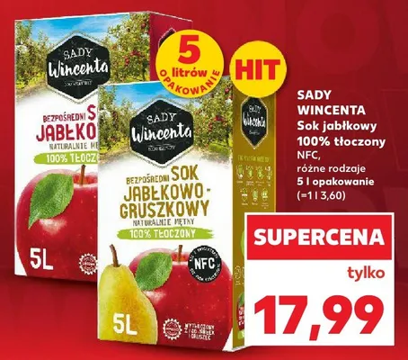 Sok jabłkowy 100% tłoczony NFC, różne rodzaje 5 l promocja w Kaufland