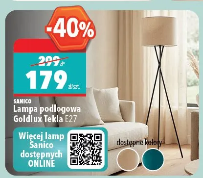 Lampa podłogowa SANICO Goldlux Tekla E27 promocja w Biedronka Home