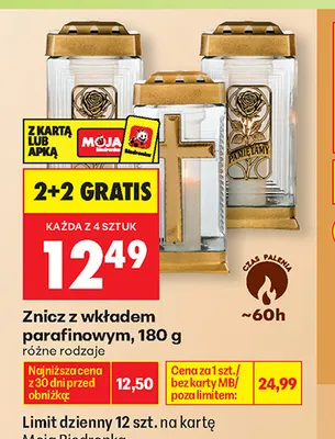 Znicz z wkładem parafinowym promocja w Biedronka