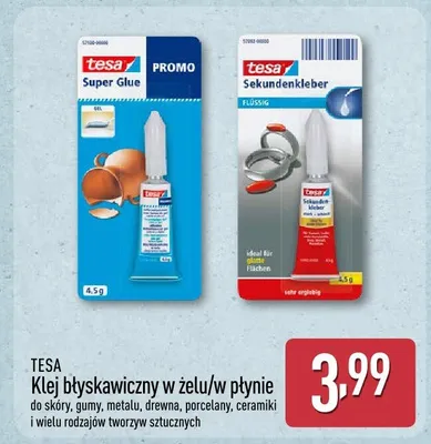 Klej błyskawiczny TESA w żelu/w płynie promocja w Aldi