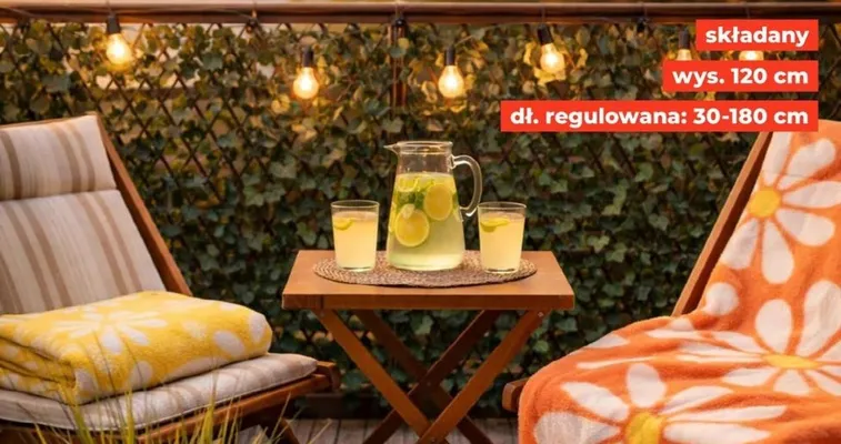 Drewniany płotek rozsuwany ze sztucznym bluszczem wys. 120cm długość regulowana w zakresie 30-180cm promocja w Dealz