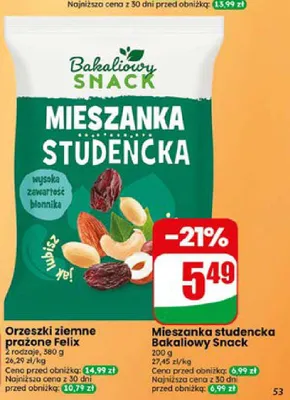 Mieszanka studencka Bakaliowy Snack promocja w Dino