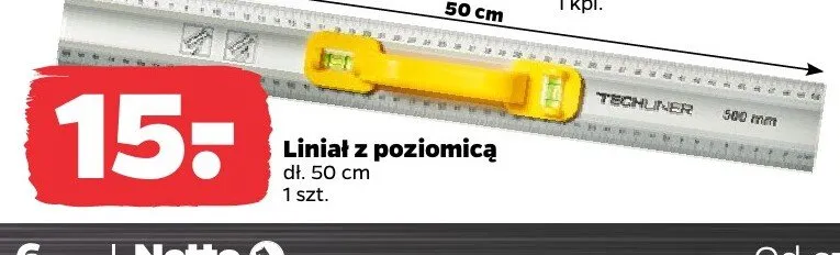 Liniał z poziomicą TECHLINER promocja w Netto