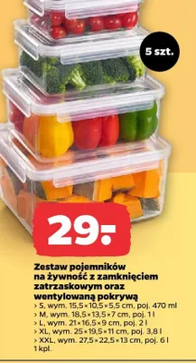 Zestaw pojemników na żywność z zamknięciem zatrzaskowym oraz wentylowaną pokrywą 5szt. promocja w Netto