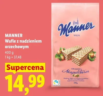 Wafle z nadzieniem orzechowym Manner promocja w Lidl