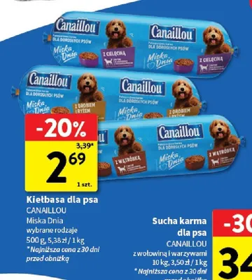 Kiełbasa dla psa Canaillou Miska Dnia z cielęciną promocja w Intermarche